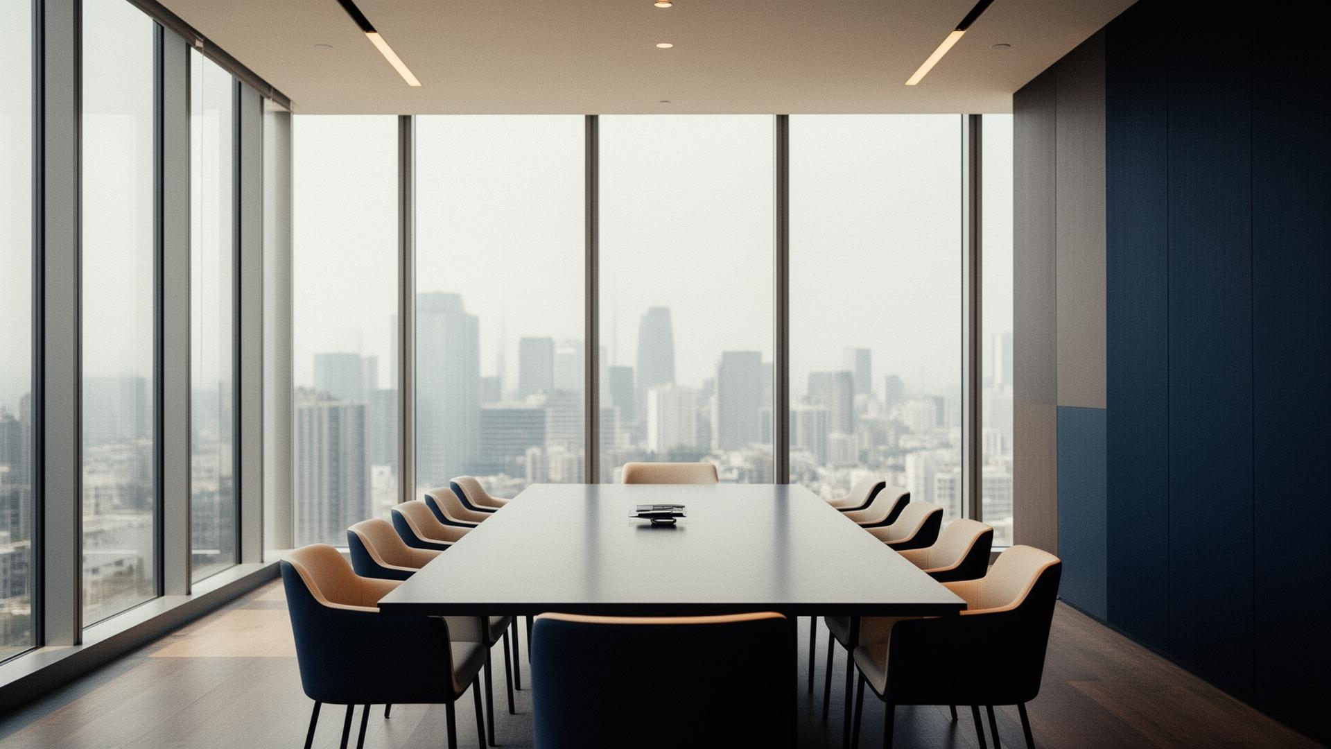 Sala de consejo corporativa con vistas a la ciudad